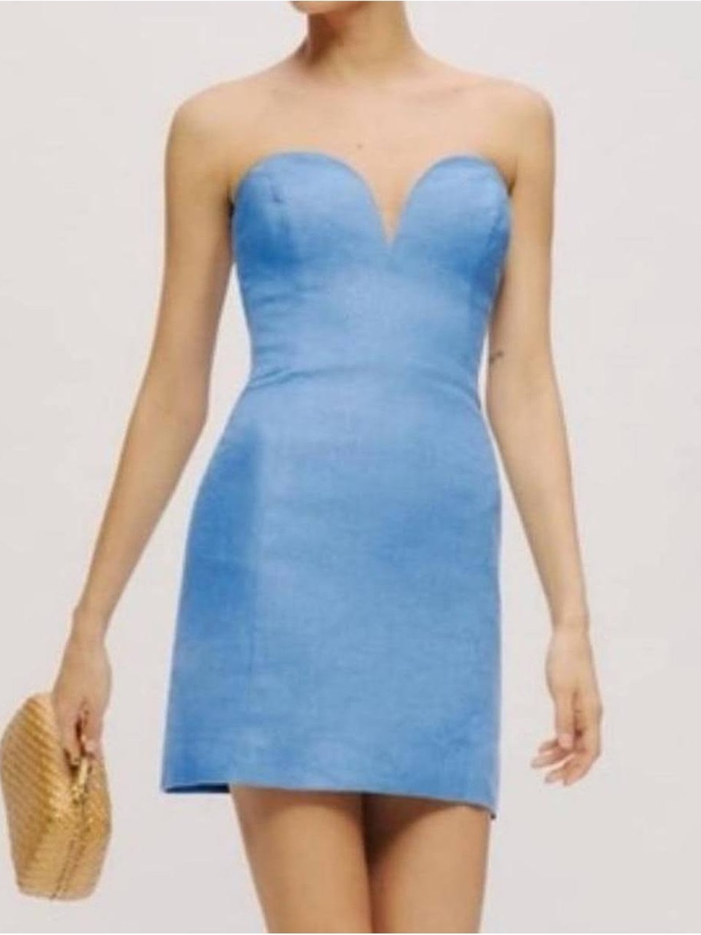 Reformation Strapless Sweetheart Mini Dress in Sky Blue